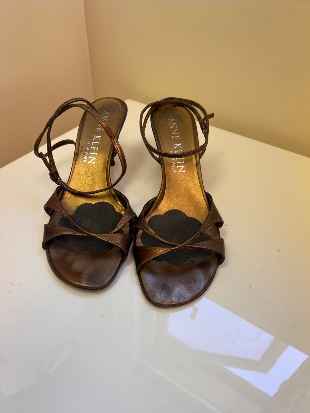 Anne Klein Bronze Brown Strappy Heeled Sandals
